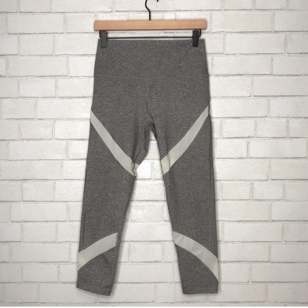 Aerie Chill Play Move Womens High Rise Leggings Size M Gray Cropped Sheer Cutout
